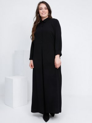 Alia Siyah Düğme Detaylı Elbise
