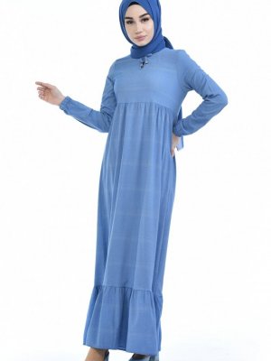 Sefamerve Mavi Büzgülü Elbise