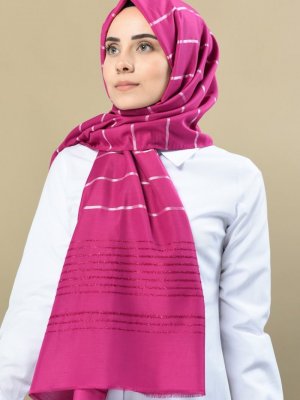 Sefamerve Fuşya Floşlu Simli Şal