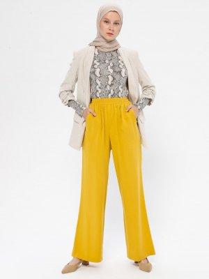 Çağrı Giyim Sarı Cep Detaylı Beli Lastikli Pantolon