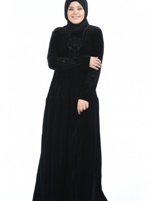 Sefamerve Siyah Büyük Beden Kadife Elbise