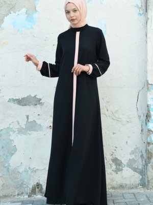 Sefamerve Siyah Pudra Garnili Kloş Elbise