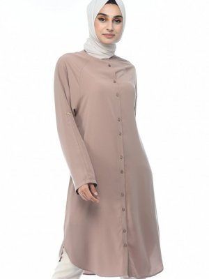 Sefamerve Camel Düğmeli Uzun Tunik