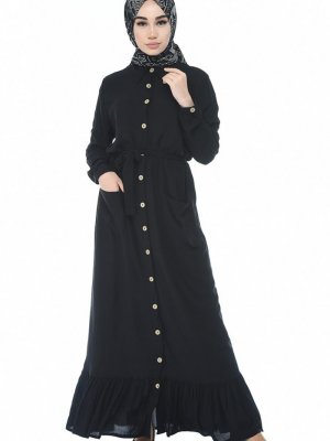 Sefamerve Siyah Boydan Düğmeli Elbise