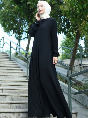 Sefamerve Siyah Düz Krep Elbise