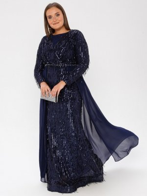 MODAYSA Lacivert Pullu Detaylı Elbise