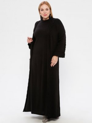 Veteks Line Siyah Triko Elbise&Hırka İkili Takım