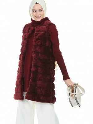 Sefamerve Bordo Peluş Yelek