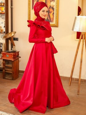 My Dreams Collection Kırmızı Ala Abiye Elbise