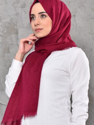 Sefamerve Fuşya Desenli Cotton Monogram Şal