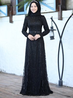 Al-Marah Siyah Dilem Abiye Elbise