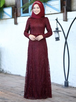 Al-Marah Bordo Dilem Abiye Elbise