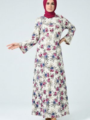 Sefamerve Lacivert Çiçek Desenli Elbise