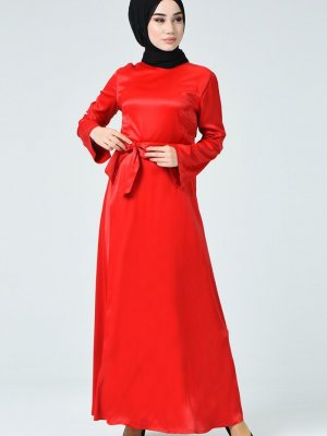 Sefamerve Kırmızı Beli Kuşaklı Elbise