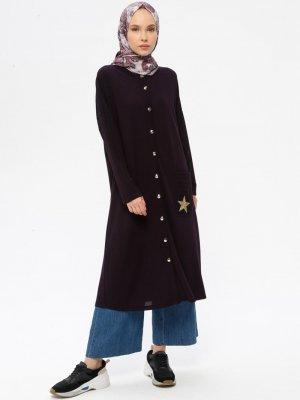 Çağrı Giyim Mürdüm Boydan Düğme Detaylı Ceket