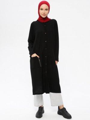 Çağrı Giyim Siyah Boydan Düğme Detaylı Ceket