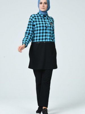 Sefamerve Mavi Garnili Tunik Pantolon İkili Takım