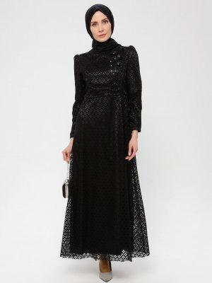 Lâl By Hilal Siyah Jakarlı Elbise