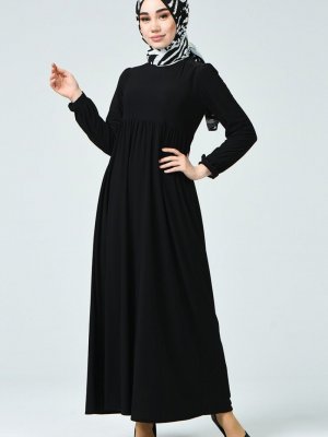 Sefamerve Siyah Büzgülü Sandy Elbise