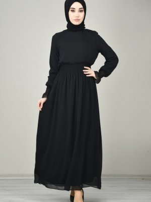 Sefamerve Siyah Gipeli Şifon Elbise