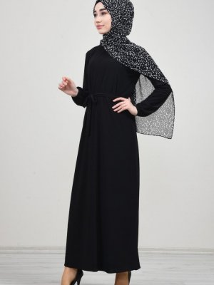 Sefamerve Siyah Sandy Kuşaklı Elbise