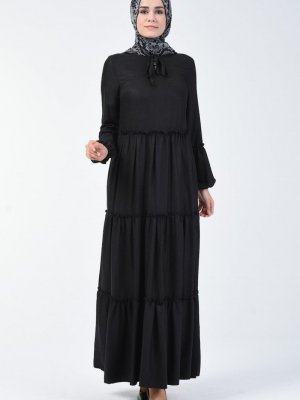 Sefamerve Siyah Büzgü Detaylı Elbise