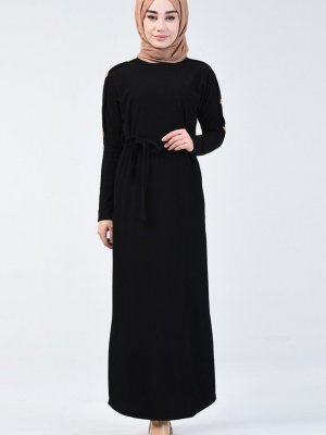 Sefamerve Siyah Fitilli Kuşaklı Elbise