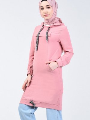 Sefamerve Pudra Kapüşonlu Spor Tunik