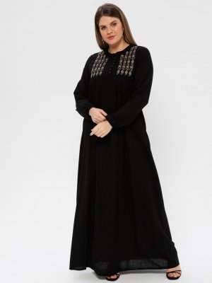 Ginezza Plus Siyah Nakışlı Elbise