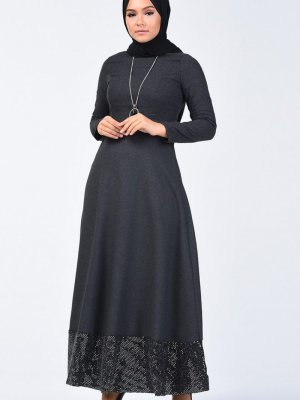 Sefamerve Siyah Payet Garnili Elbise