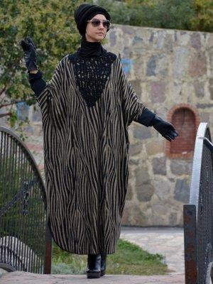 Henna Elısa Vizon Siyah Zebra Uzun Panço