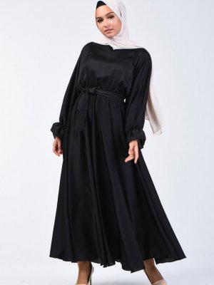Sefamerve Siyah Yarasa Kol Kuşaklı Elbise