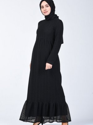 Sefamerve Siyah Dantel Detaylı Elbise