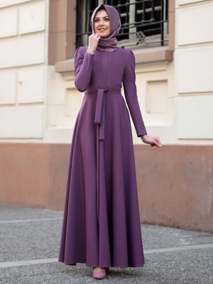 Lavienza Lila Kuşaklı Elbise