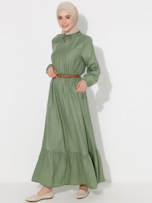 Sevit-Li Yeşil Volan Detaylı Elbise