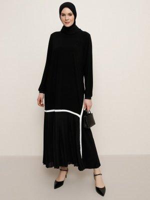 Alia Siyah Plise Detaylı Elbise