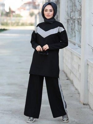 Puqqa Siyah Tunik&Pantolon Gamze İkili Takım