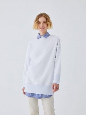 TOUCHE Beyaz Ribanalı Sweatshirt