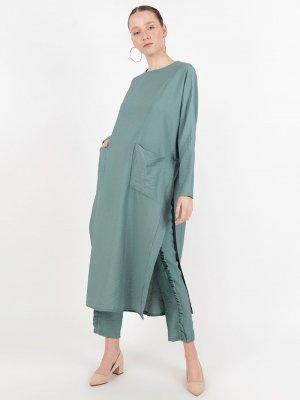 Loreen By Puane Mint Yeşili Yırtmaçlı Salaş Tunik&Pantolon İkili Takım