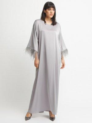 Nuum Design Gri Kolları Püskül Detaylı Elbise