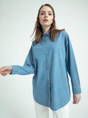 TOUCHE Denim Taşlı Boyfriend Gömlek