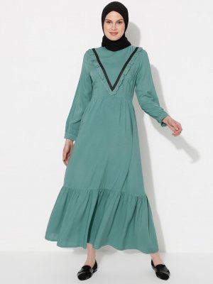 A point Yeşil Fırfırlı Elbise