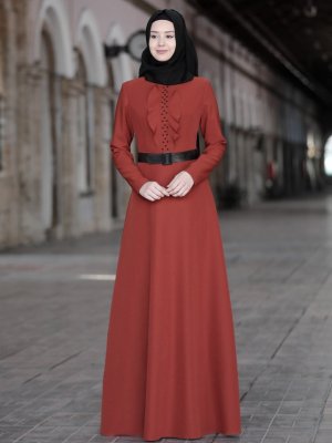 Azra Design Kiremit Ela Abiye Elbise