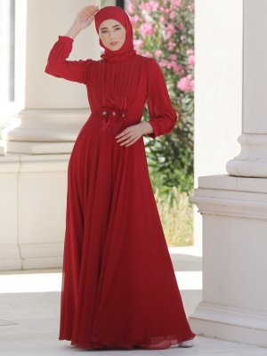 Nurbanu Kural Kırmızı Çise Abiye Elbise