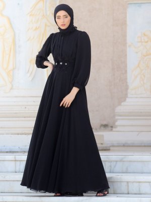 Nurbanu Kural Siyah Çise Abiye Elbise