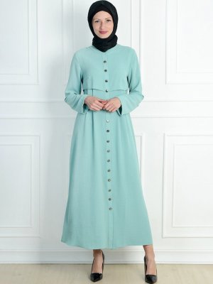 NC Design Mint Boydan Düğmeli Elbise