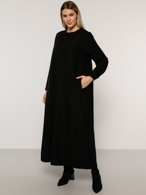 Alia Siyah Gizli Cepli Elbise