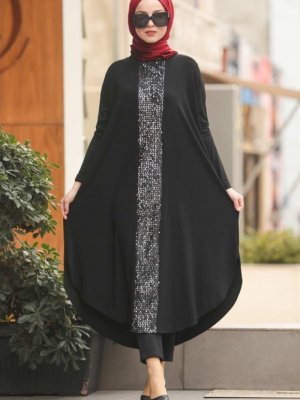 Neva Style Siyah Pul Detaylı Tunik