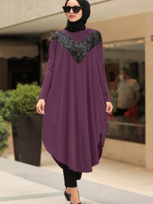 Neva Style Mor Pul Detaylı Tunik