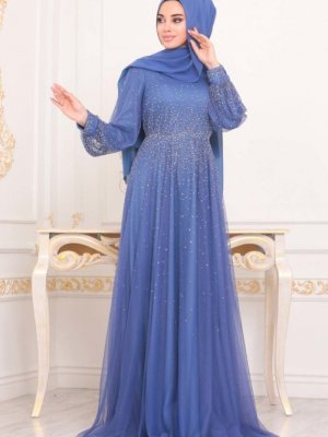 Neva Style Mavi Simli Abiye Elbise